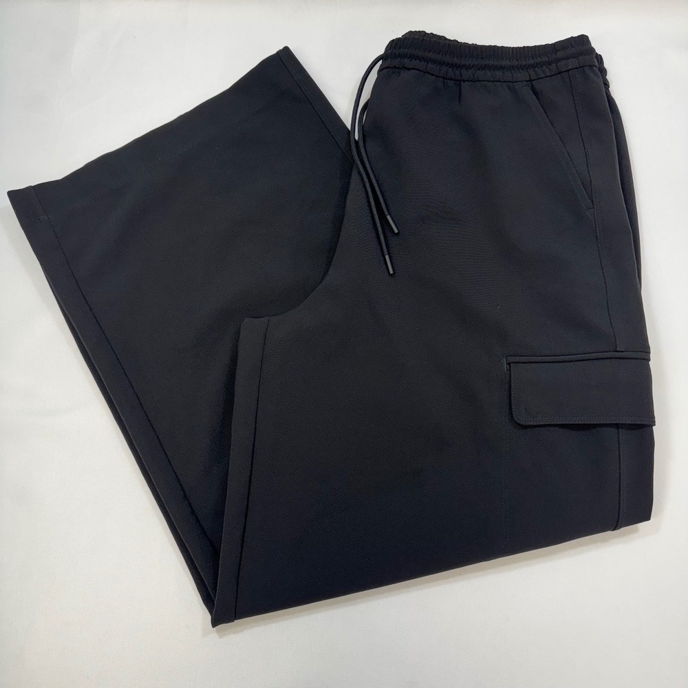 Athleta Promenade High Rise Cargo Pant Wide Leg Women Large Petite Black Pocket